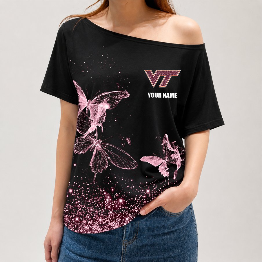 [FAN FAVORITE] NEW CUSTOMIZED NCAA FBS15 VTH VIRGINIA TECH HOKIES OFF-SHOULDER SHIRT
