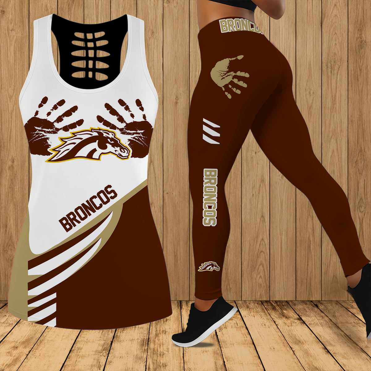 [FAN FAVORITE] NEW CUSTOMIZED NCAA MFF15 WMB WESTERN MICHIGAN BRONCOS HOLLOW TANK TOP & LEGGINGS SET
