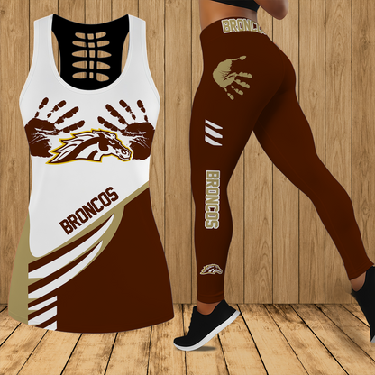 [FAN FAVORITE] NEW CUSTOMIZED NCAA MFF15 WMB WESTERN MICHIGAN BRONCOS HOLLOW TANK TOP & LEGGINGS SET