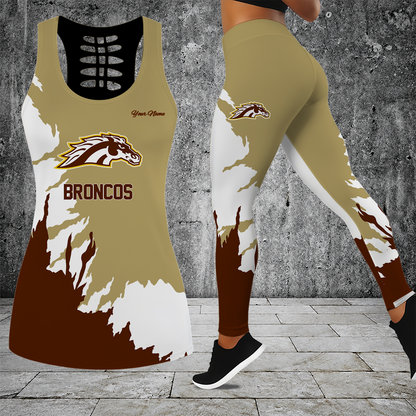 [FAN FAVORITE] NEW CUSTOMIZED NCAA MFF15 WMB WESTERN MICHIGAN BRONCOS HOLLOW TANK TOP & LEGGINGS SET
