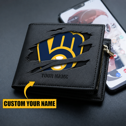 [FLASH SALE] NEW CUSTOMIZED MLB15 MBS MILWAUKEE BREWERS LEATHER WALLET