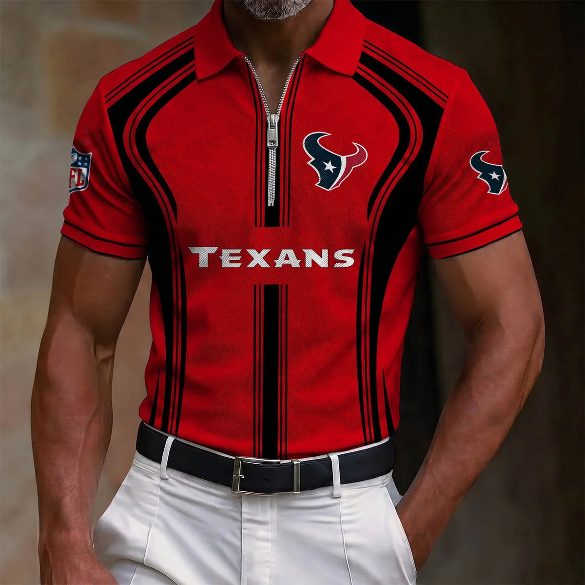 [SPECIAL OFFER] NEW CUSTOMIZED NFL15 HTT HOUSTON TEXANS ZIP POLO SHIRT