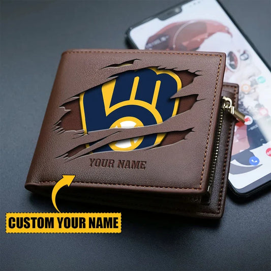[FLASH SALE] NEW CUSTOMIZED MLB15 MBS MILWAUKEE BREWERS LEATHER WALLET