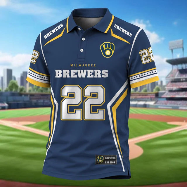 [FLASH SALE] NEW CUSTOMIZED MLB15 MBS MILWAUKEE BREWERS POLO SHIRT