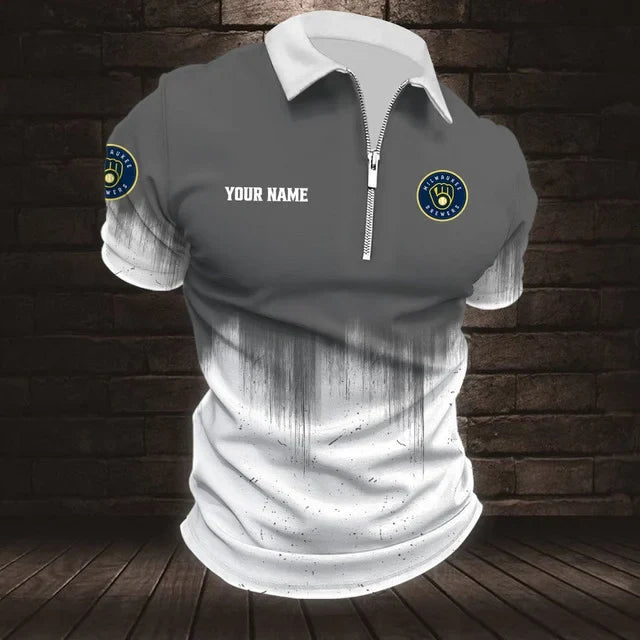 [FLASH SALE] NEW CUSTOMIZED MLB15 MBS MILWAUKEE BREWERS ZIP POLO SHIRT