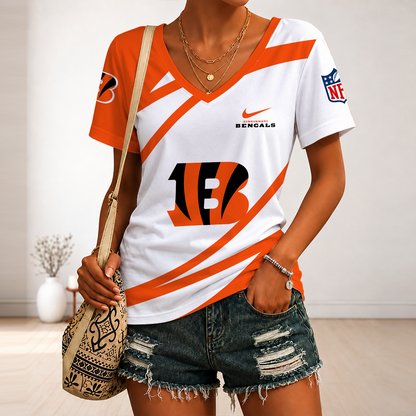 [SPECIAL OFFER] NEW CUSTOMIZED NFL16 CCB CINCINNATI BENGALS V-NECK FEMALE SHIRT