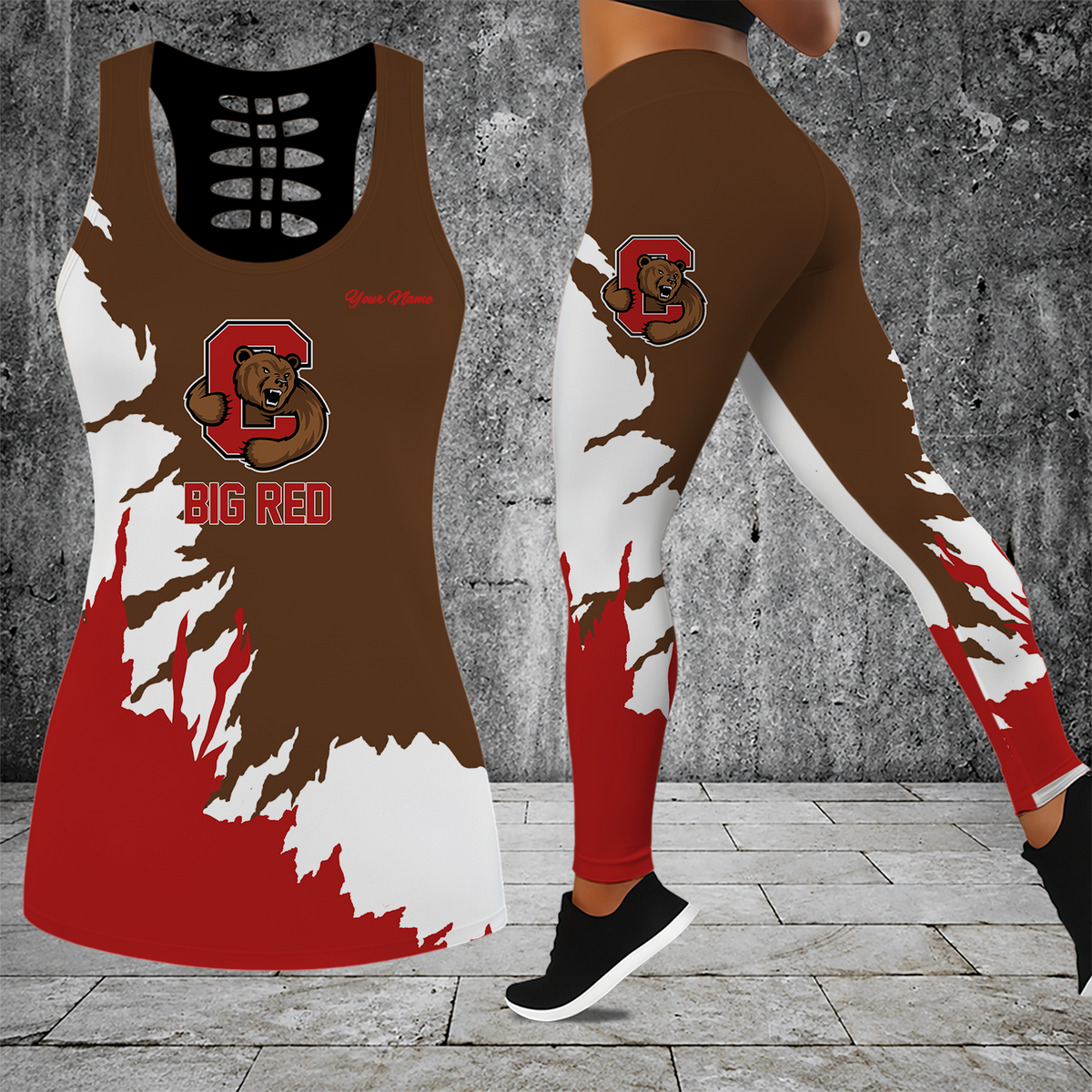 [FAN FAVORITE] NEW CUSTOMIZED NCAA MFF16 CBR CORNELL BIG RED HOLLOW TANK TOP & LEGGINGS SET