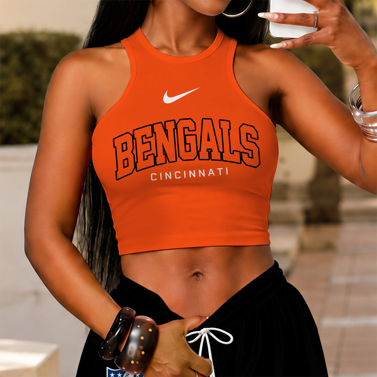 [SPECIAL OFFER] NEW CUSTOMIZED NFL16 CCB CINCINNATI BENGALS WOMEN'S CROP TOP & LONGPANTS SET