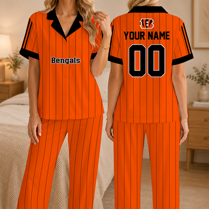[SPECIAL OFFER] NEW CUSTOMIZED NFL16 CCB CINCINNATI BENGALS SHORT SLEEVE & LONG PANTS PAJAMAS SET