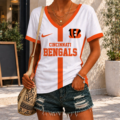 [SPECIAL OFFER] NEW CUSTOMIZED NFL16 CCB CINCINNATI BENGALS V-NECK FEMALE SHIRT