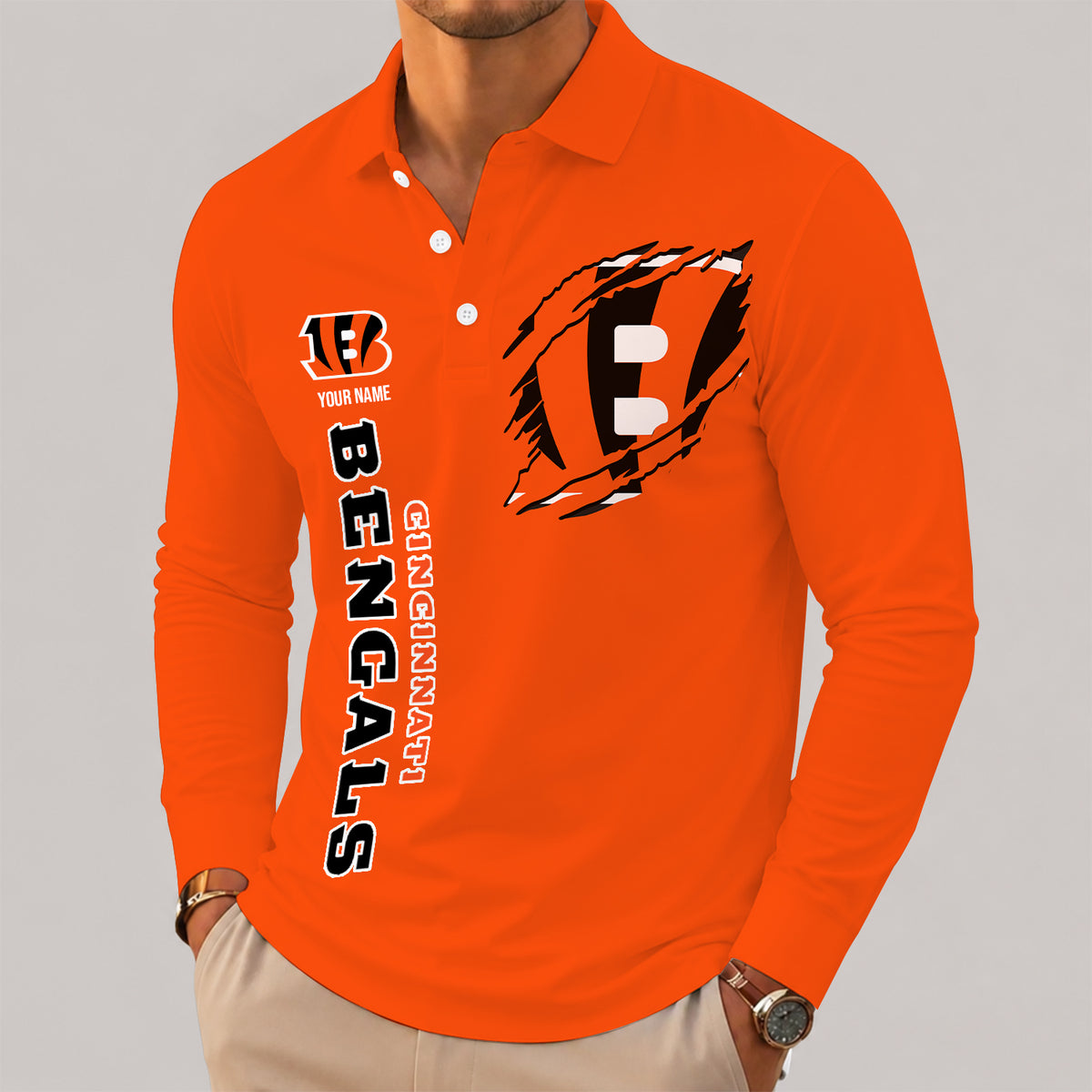 [SPECIAL OFFER] NEW CUSTOMIZED NFL16 CCB CINCINNATI BENGALS LONG SLEEVE POLO SHIRT