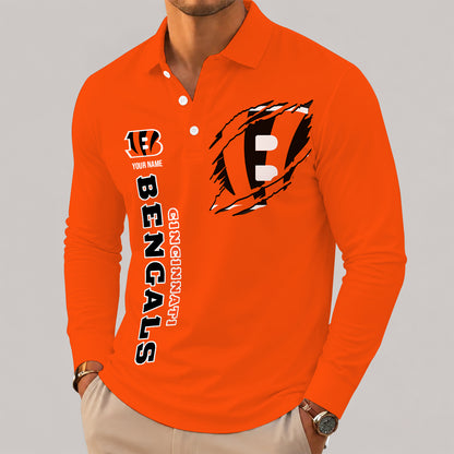 [SPECIAL OFFER] NEW CUSTOMIZED NFL16 CCB CINCINNATI BENGALS LONG SLEEVE POLO SHIRT