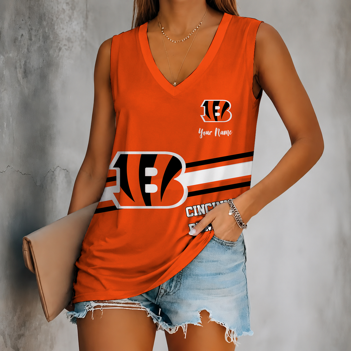 [SPECIAL OFFER] NEW CUSTOMIZED NFL16 CCB CINCINNATI BENGALS WOMEN'S V-NECK TANK TOP