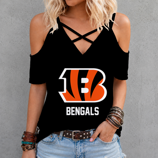 [SPECIAL OFFER] NEW CUSTOMIZED NFL16 CCB CINCINNATI BENGALS CRISS CROSS V-NECK TOP
