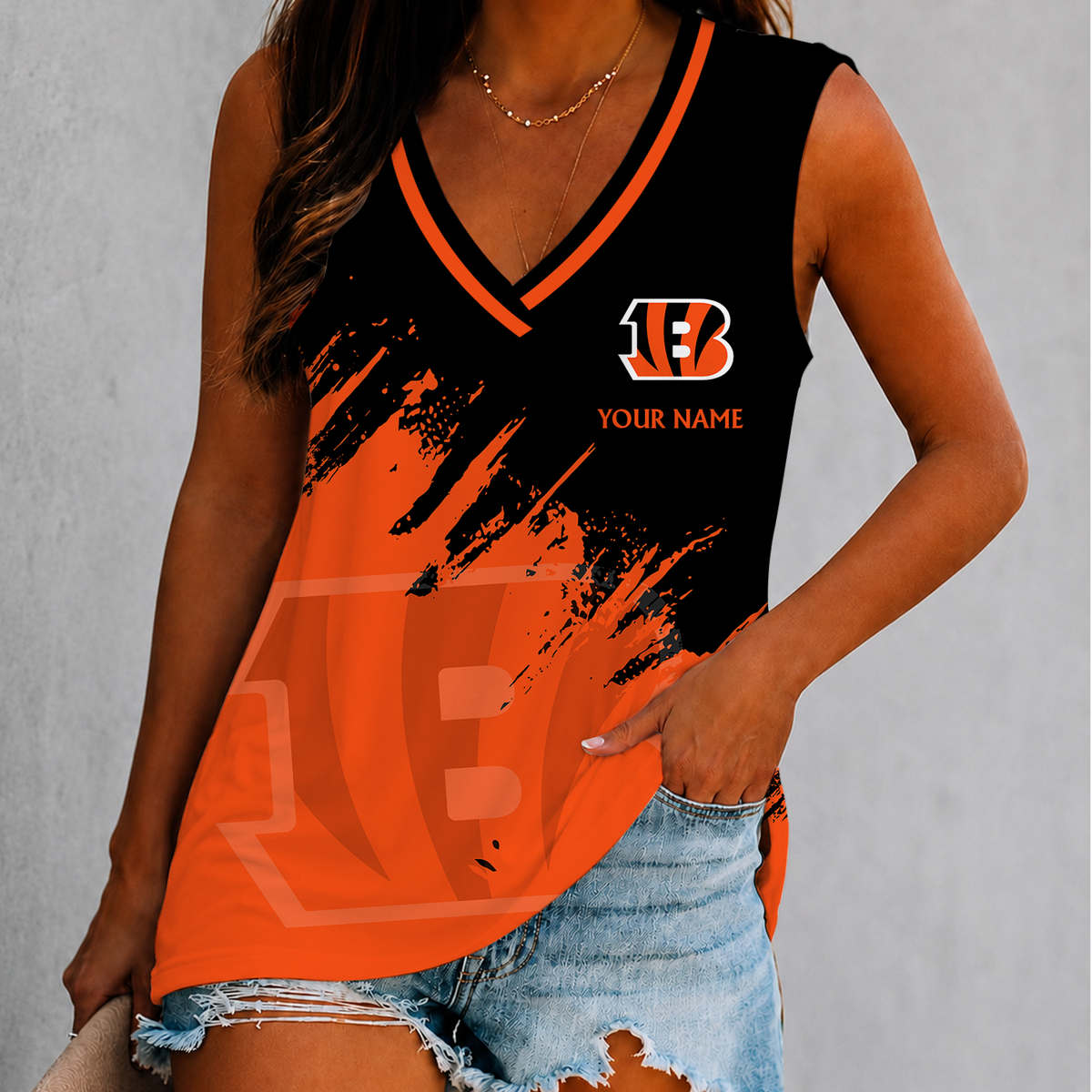 [SPECIAL OFFER] NEW CUSTOMIZED NFL16 CCB CINCINNATI BENGALS WOMEN'S V-NECK TANK TOP