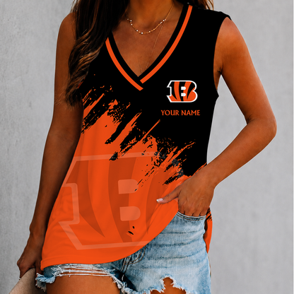 [SPECIAL OFFER] NEW CUSTOMIZED NFL16 CCB CINCINNATI BENGALS WOMEN'S V-NECK TANK TOP
