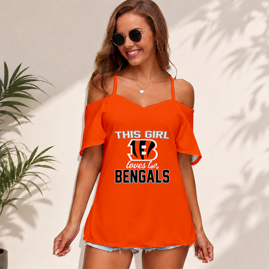 [SPECIAL OFFER] NEW CUSTOMIZED NFL16 CCB CINCINNATI BENGALS WOMEN'S STRAPPY OFF-SHOULDER TOP