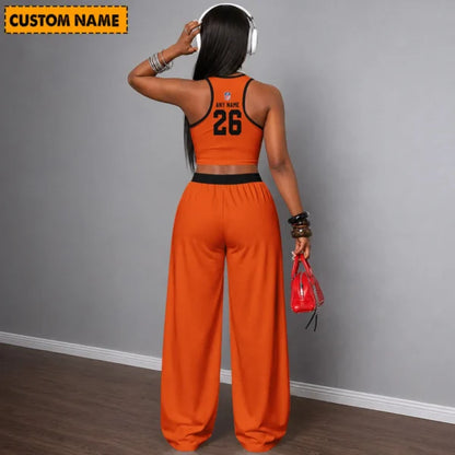 [SPECIAL OFFER] NEW CUSTOMIZED NFL16 CCB CINCINNATI BENGALS WOMEN'S CROP TOP & LONGPANTS SET