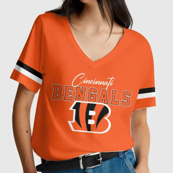 [SPECIAL OFFER] NEW CUSTOMIZED NFL16 CCB CINCINNATI BENGALS V-NECK FEMALE SHIRT