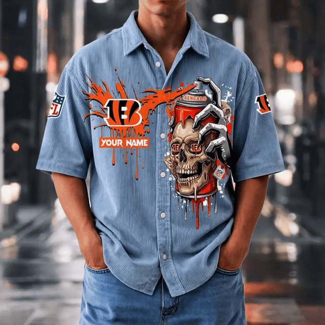 [SPECIAL OFFER] NEW CUSTOMIZED NFL16 CCB CINCINNATI BENGALS SEERSUCKER BUTTON SHIRT