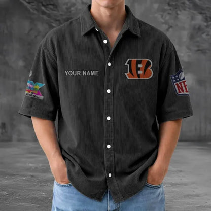 [HOT DEAL] NEW CUSTOMIZED NFL16 CCB CINCINNATI BENGALS SEERSUCKER BUTTON SHIRT