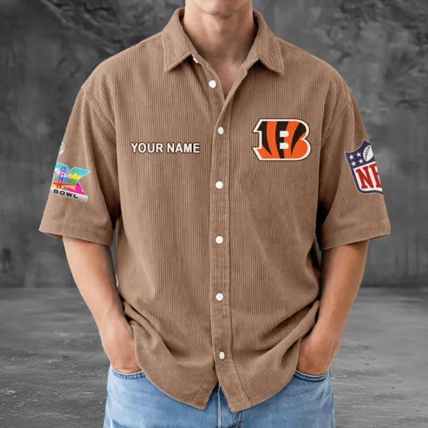 [HOT DEAL] NEW CUSTOMIZED NFL16 CCB CINCINNATI BENGALS SEERSUCKER BUTTON SHIRT