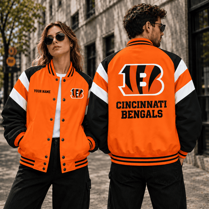 [SPECIAL OFFER] NEW CUSTOMIZED NFL16 CCB CINCINNATI BENGALS SATIN VARSITY & BASEBALL JACKET