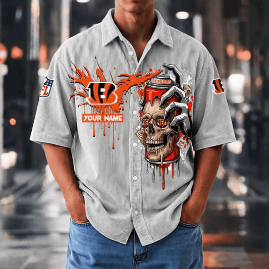 [SPECIAL OFFER] NEW CUSTOMIZED NFL16 CCB CINCINNATI BENGALS SEERSUCKER BUTTON SHIRT