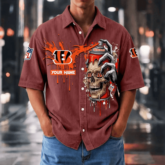 [SPECIAL OFFER] NEW CUSTOMIZED NFL16 CCB CINCINNATI BENGALS SEERSUCKER BUTTON SHIRT
