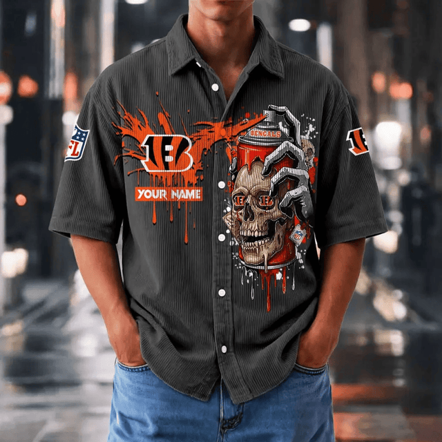 [SPECIAL OFFER] NEW CUSTOMIZED NFL16 CCB CINCINNATI BENGALS SEERSUCKER BUTTON SHIRT