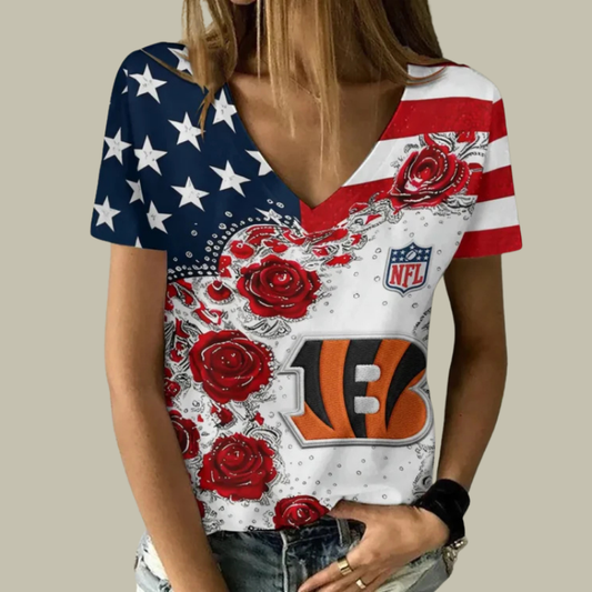 [SPECIAL OFFER] NEW CUSTOMIZED NFL16 CCB CINCINNATI BENGALS V-NECK FEMALE SHIRT