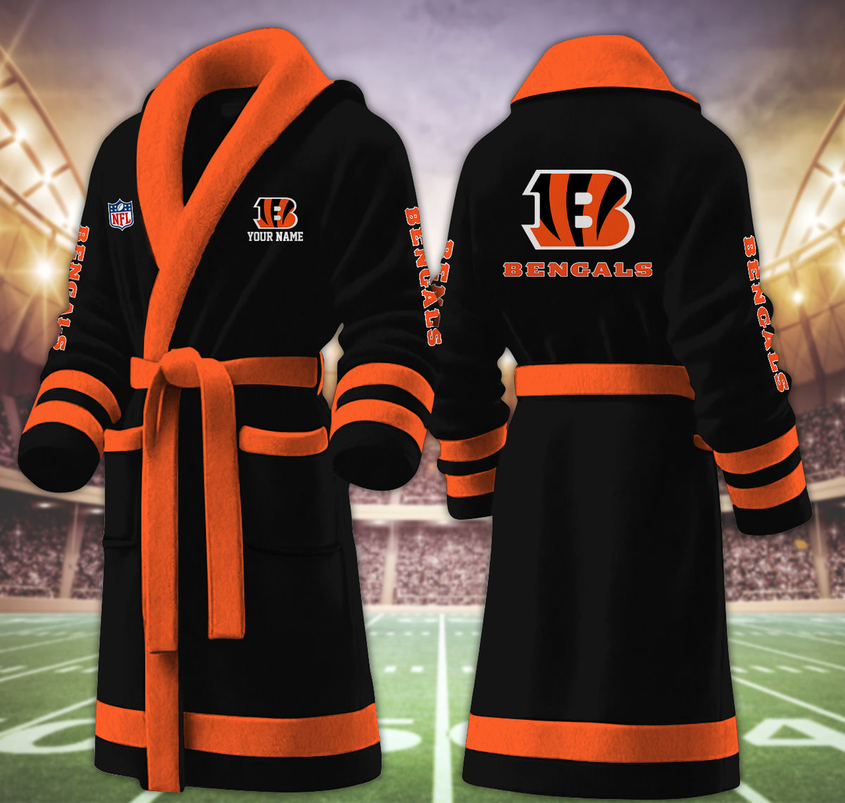 [SPECIAL OFFER] NEW CUSTOMIZED NFL16 CCB CINCINNATI BENGALS MULTICOLOR FLEECE BATHROBE
