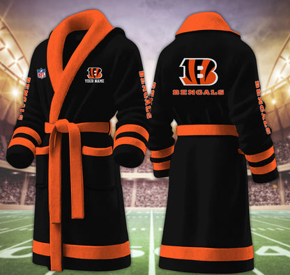 [SPECIAL OFFER] NEW CUSTOMIZED NFL16 CCB CINCINNATI BENGALS MULTICOLOR FLEECE BATHROBE