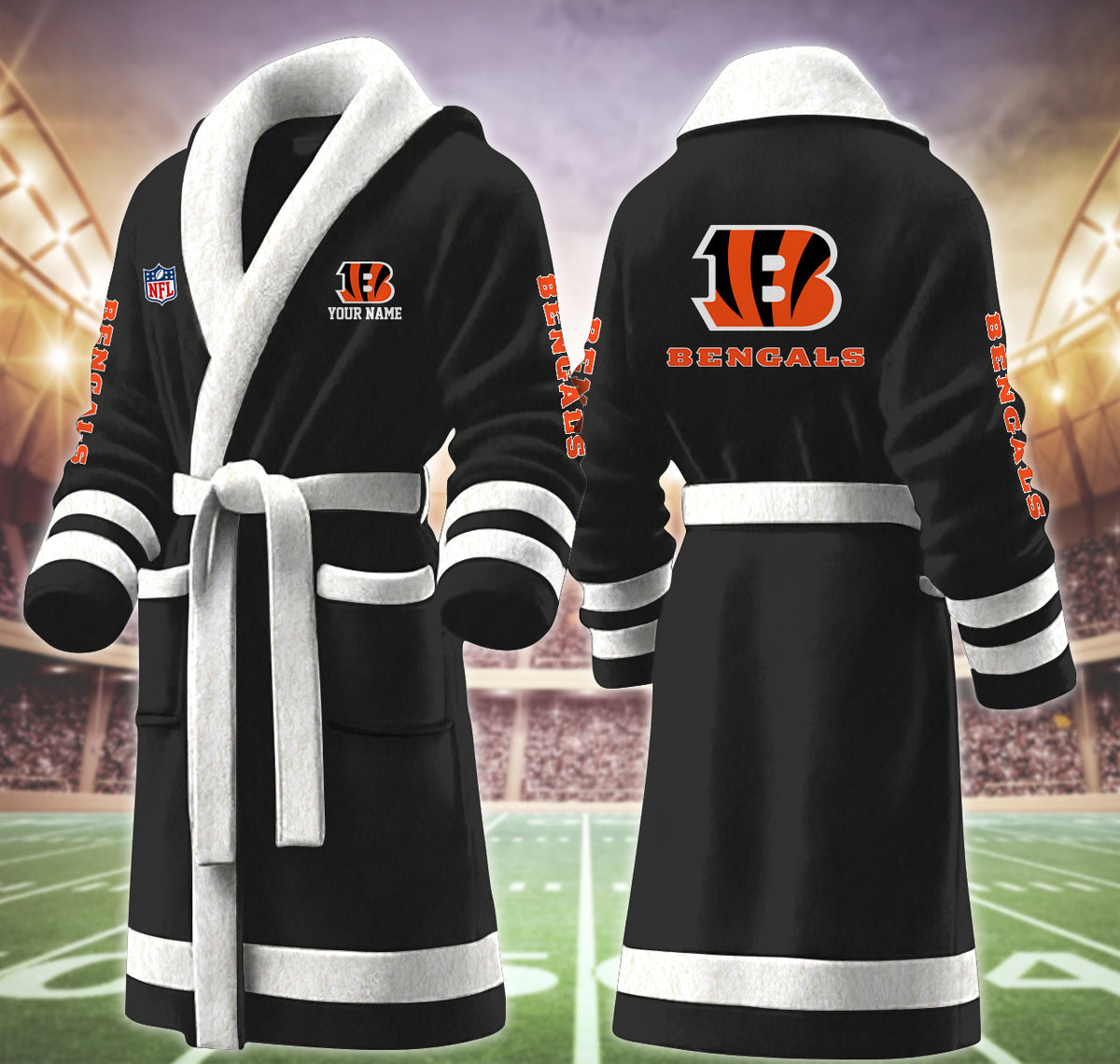 [SPECIAL OFFER] NEW CUSTOMIZED NFL16 CCB CINCINNATI BENGALS MULTICOLOR FLEECE BATHROBE