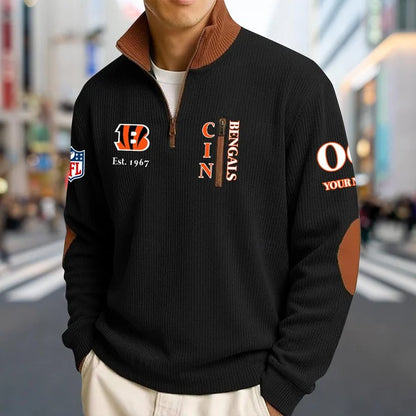 [SPECIAL OFFER] NEW CUSTOMIZED NFL16 CCB CINCINNATI BENGALS MULTICOLOR STRIPED QUATER ZIP SWEATSHIRT