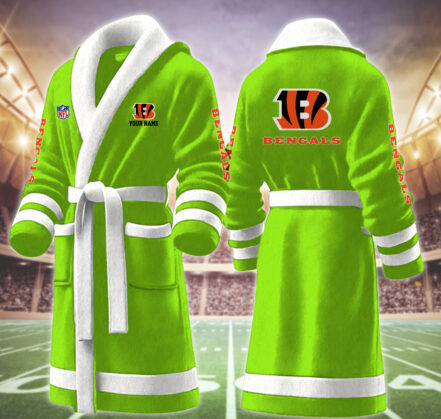 [SPECIAL OFFER] NEW CUSTOMIZED NFL16 CCB CINCINNATI BENGALS MULTICOLOR FLEECE BATHROBE