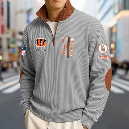 [SPECIAL OFFER] NEW CUSTOMIZED NFL16 CCB CINCINNATI BENGALS MULTICOLOR STRIPED QUATER ZIP SWEATSHIRT