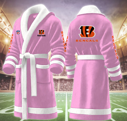 [SPECIAL OFFER] NEW CUSTOMIZED NFL16 CCB CINCINNATI BENGALS MULTICOLOR FLEECE BATHROBE