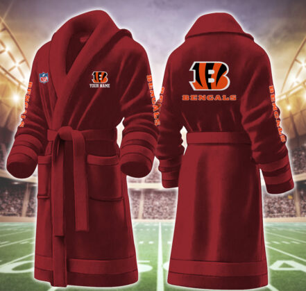 [SPECIAL OFFER] NEW CUSTOMIZED NFL16 CCB CINCINNATI BENGALS MULTICOLOR FLEECE BATHROBE