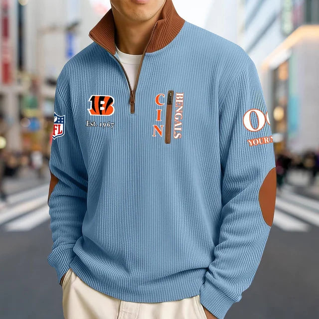 [SPECIAL OFFER] NEW CUSTOMIZED NFL16 CCB CINCINNATI BENGALS MULTICOLOR STRIPED QUATER ZIP SWEATSHIRT