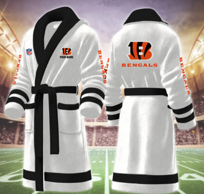 [SPECIAL OFFER] NEW CUSTOMIZED NFL16 CCB CINCINNATI BENGALS MULTICOLOR FLEECE BATHROBE