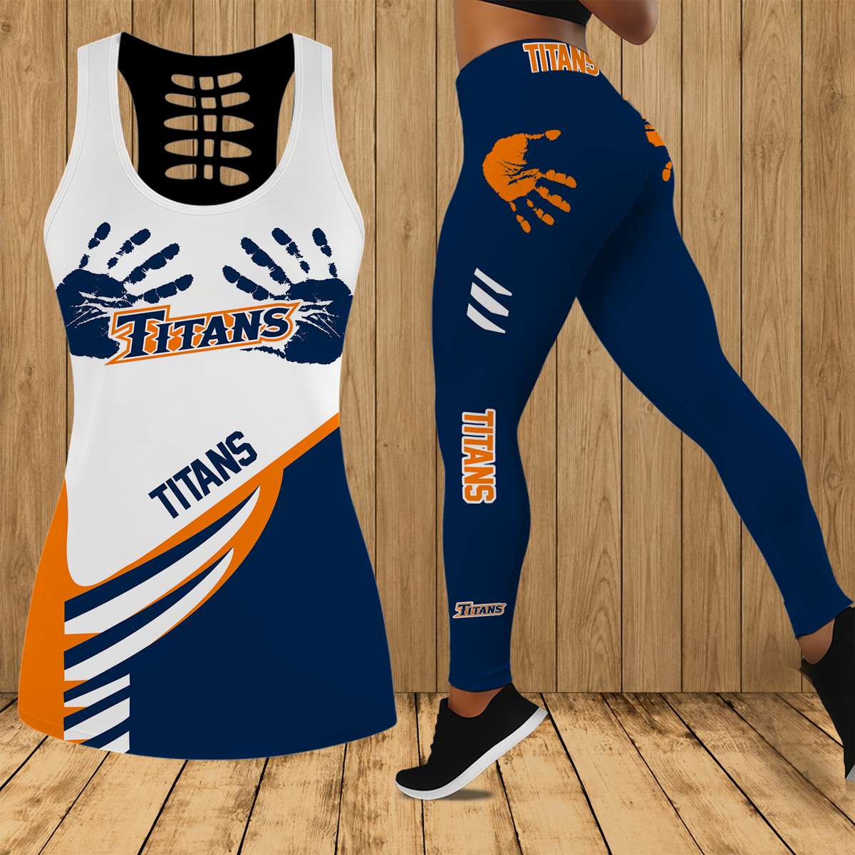 [FAN FAVORITE] NEW CUSTOMIZED NCAA CWS16 CFT CAL STATE FULLERTON TITANS HOLLOW TANK TOP & LEGGINGS SET