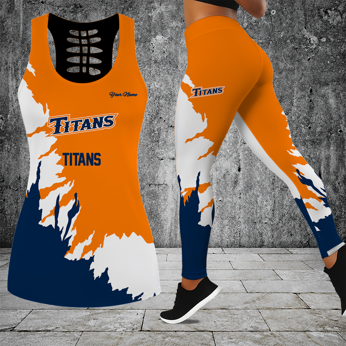 [FAN FAVORITE] NEW CUSTOMIZED NCAA CWS16 CFT CAL STATE FULLERTON TITANS HOLLOW TANK TOP & LEGGINGS SET