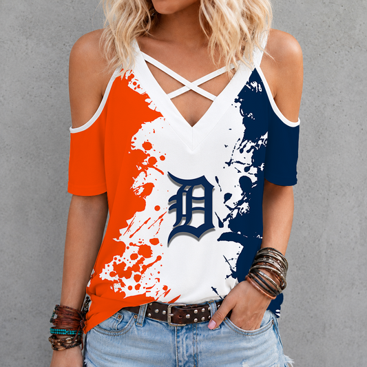 [FLASH SALE] NEW CUSTOMIZED MLB16 DTS DETROIT TIGERS CRISS CROSS V-NECK TOP