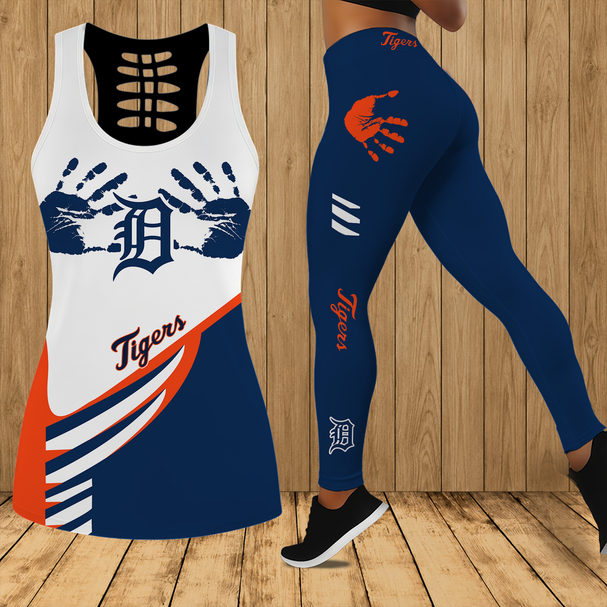 [FLASH SALE] NEW CUSTOMIZED MLB16 DTS DETROIT TIGERS HOLLOW TANK TOP & LEGGINGS SET