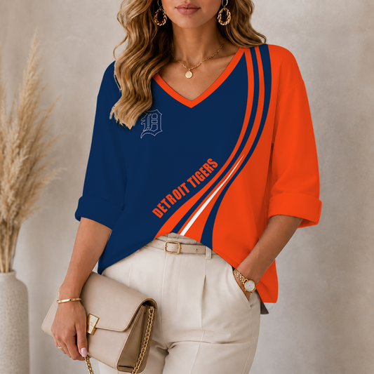 [FLASH SALE] NEW CUSTOMIZED MLB16 DTS DETROIT TIGERS WOMEN'S HEART V-NECK LONG SLEEVE SHIRT