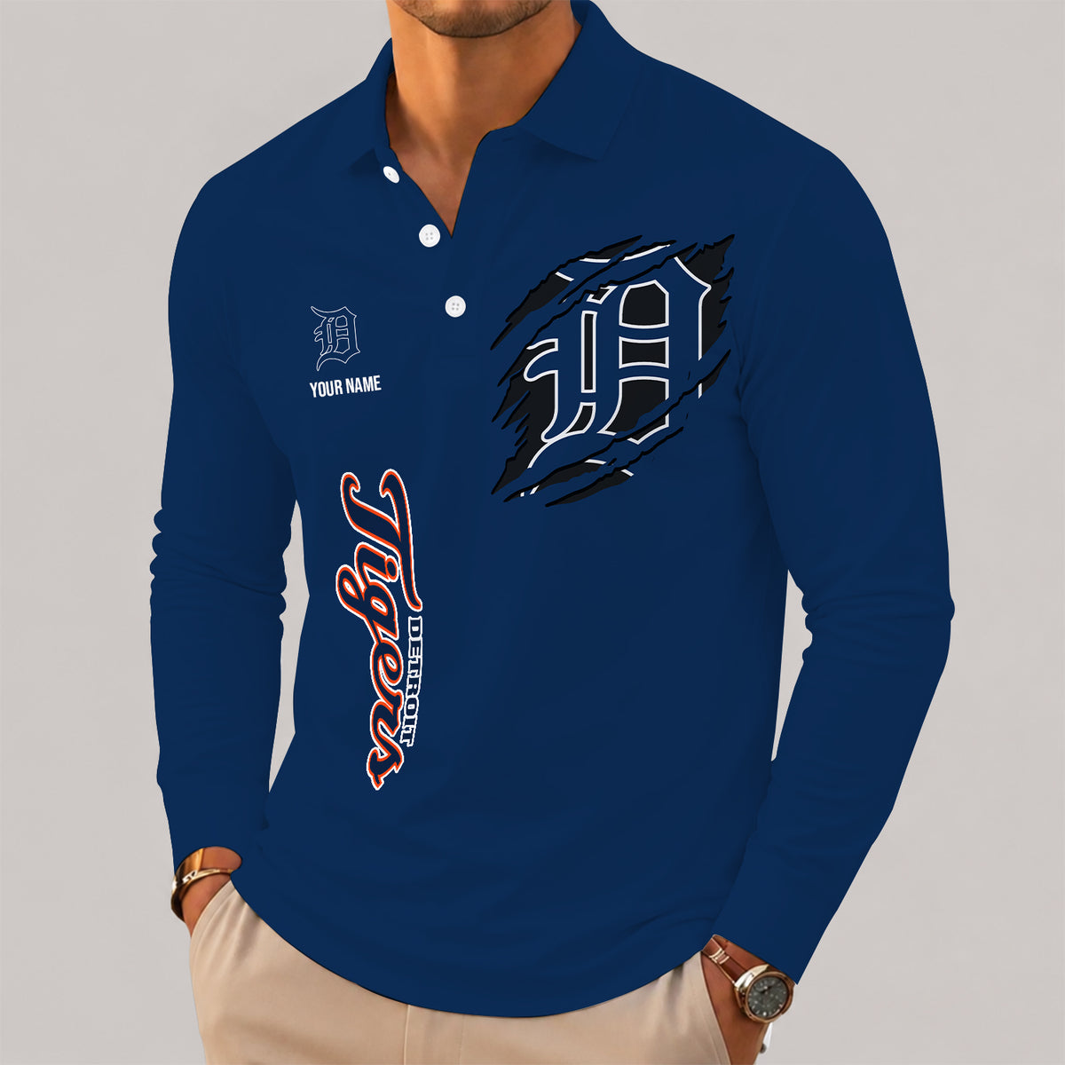 [FLASH SALE] NEW CUSTOMIZED MLB16 DTS DETROIT TIGERS MEN'S LONG SLEEVE POLO