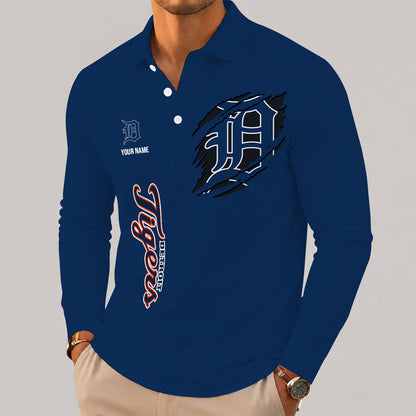 [FLASH SALE] NEW CUSTOMIZED MLB16 DTS DETROIT TIGERS MEN'S LONG SLEEVE POLO