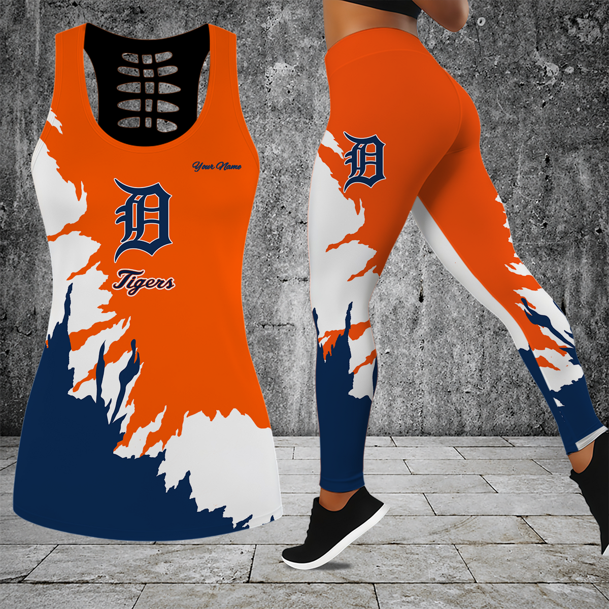 [FLASH SALE] NEW CUSTOMIZED MLB16 DTS DETROIT TIGERS HOLLOW TANK TOP & LEGGINGS SET