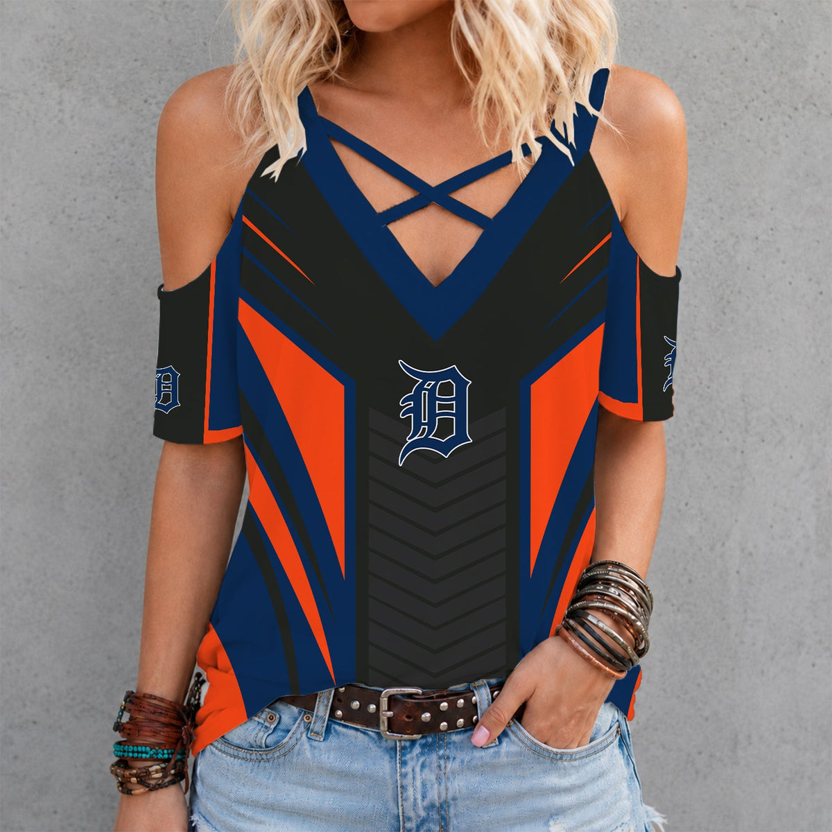 [FLASH SALE] NEW CUSTOMIZED MLB16 DTS DETROIT TIGERS CRISS CROSS V-NECK TOP